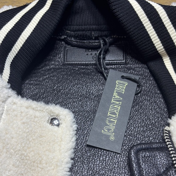 Blank NYC Black and Cream Sherpa Bonded Bomber Women’s Jacket NWT Size M - Picture 7 of 11